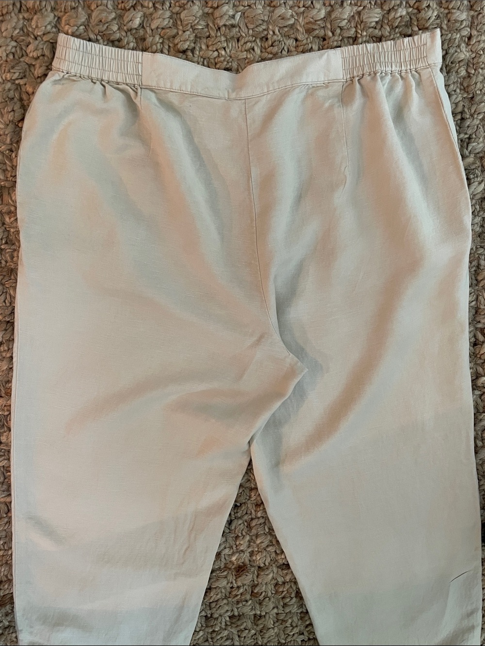 Ruby Rd Linen Blend Embellished Capri Pants Size 14 Beige Cropped Ankle Slit - Picture 9 of 10